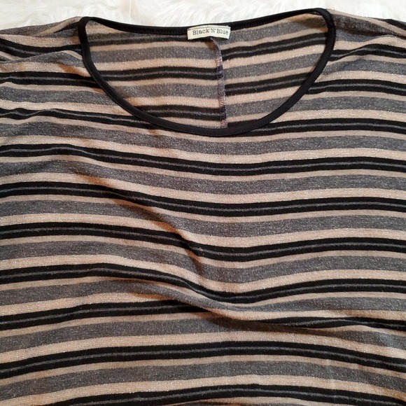 Black N Blue Womens Pullover Dolman Sweater Size 2XL Black Gold Striped Fringe - Picture 4 of 10